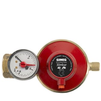 Gimeg universele gasdrukregelaar 1/4&quot;links met afblaasbeveiliging/manometer 30mb