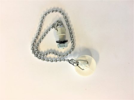 Afvoerplug + ketting en stopje vlak haaks 20mm