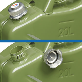 Jerrycan 20L m&eacute;tal vert avec bouchon magn&eacute;tique &agrave; vis homologu&eacute; UN &amp; T&uuml;V/GS