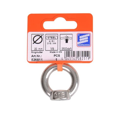 Ecrou à bague M8, acier inoxydable A4 AISI 316