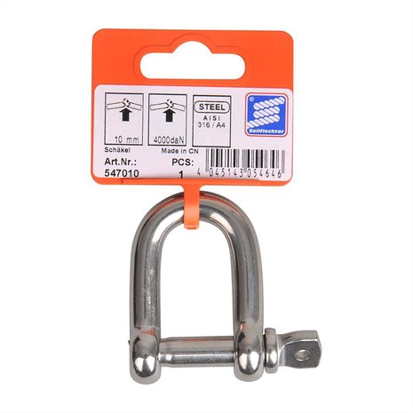 D-lock court 10mm, A4 acier inoxydable AISI 316, 4.000 daN