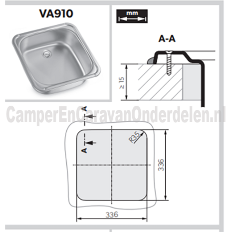 SMEV VA910 Wasbak  370x370 mm.