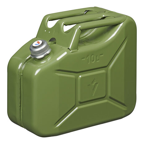 Jerrycan 10L métal vert avec bouchon magnétique à vis homologué UN & TüV/GS