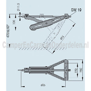 Hoeksteunen Al-Ko (tot 1000kg.-Lengte 60,5cm.)