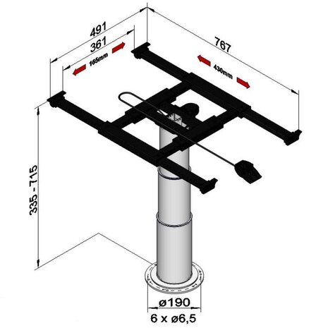 Ilse lifttafelpoot draai/schuifb 5993 SS8